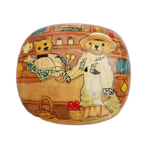 Vintage Lacquer Paper Mache Trinket Box Made in India Teddy Bear Mom & Baby